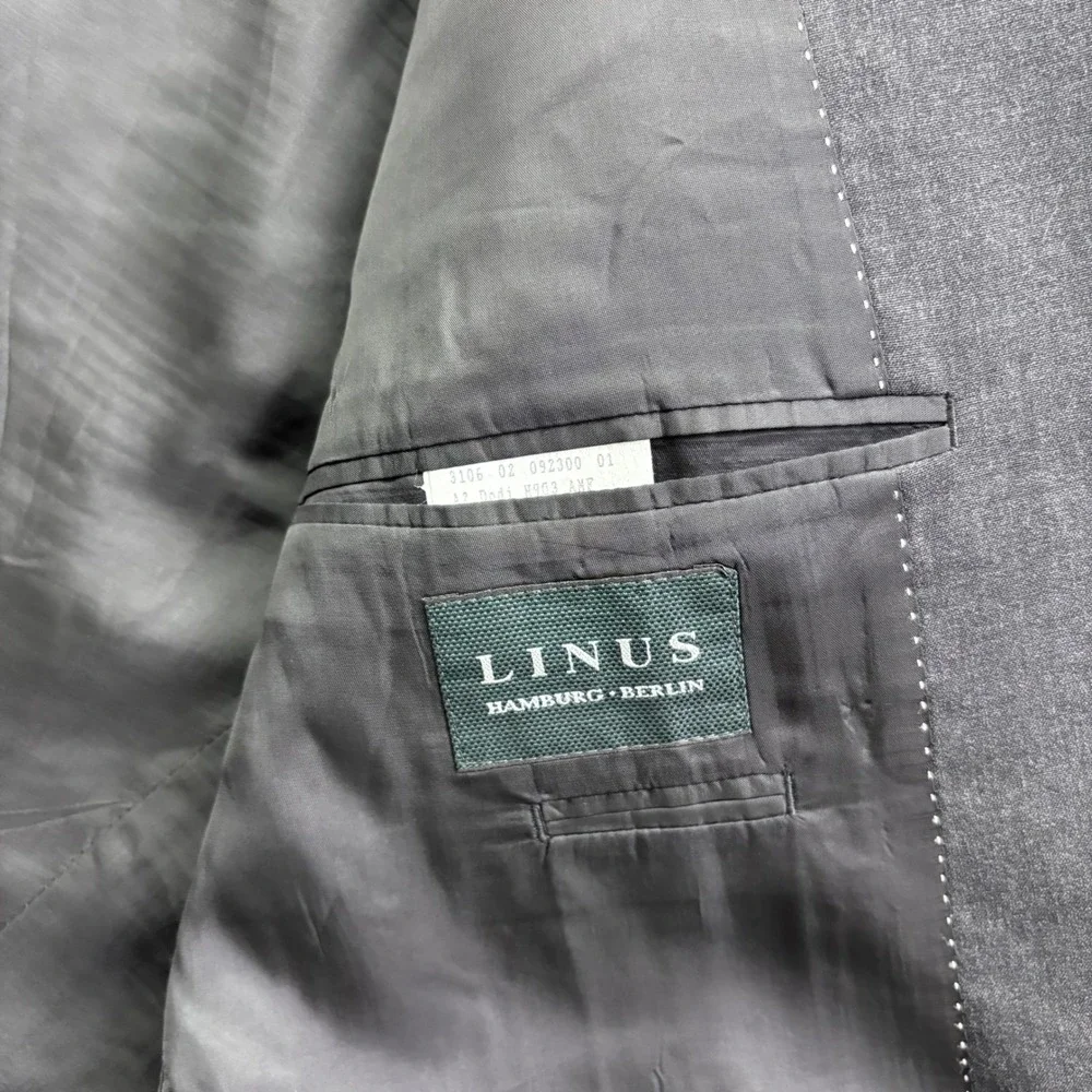 Linus Hamburg Berlin Mens Charcoal Gray 3-Button Blazer Jacket Ticket Pocket